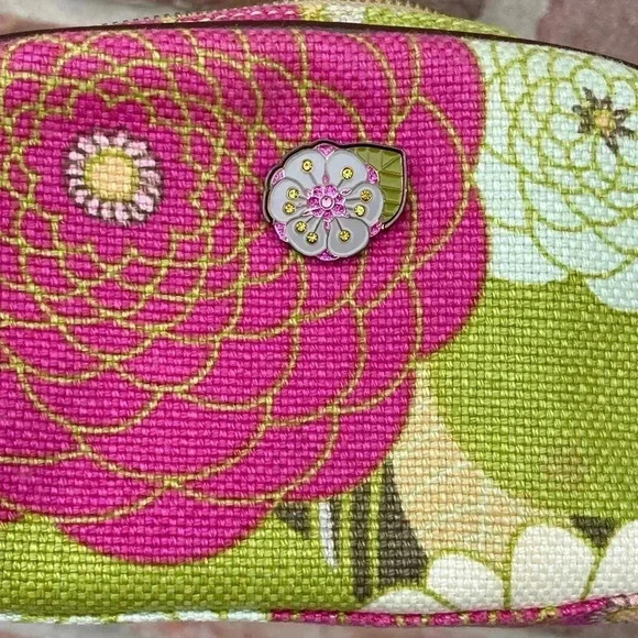 Sparta 449 Floral Pink Green Colorful Leather Wristlet Travel Bag Case Cosmetic - Picture 2 of 6